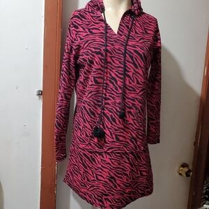 STEVE Pink and Black Zebra Print Hoodie Dress Size Small